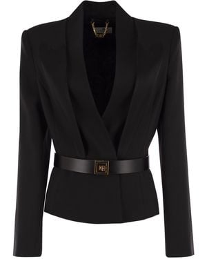 Elisabetta Franchi Crepe Jacket With Satin Lapels - Black