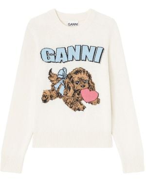 Ganni Fluffy Puppy Love Wool Jumper - White