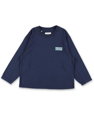 American Vintage Boy's Long Sleeve Graphic T-Shirt - Blue