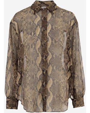 Aspesi Camicia Di Seta Con Stampa Python - Marrone