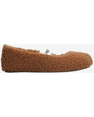 Moon Boot Shearling Ballerina Flats With Logo - Brown