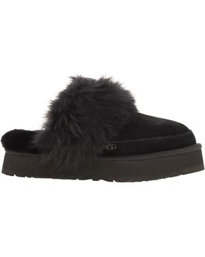 UGG Disquette Chalet Hausschuhe mit Fell und Plateau - Schwarz
