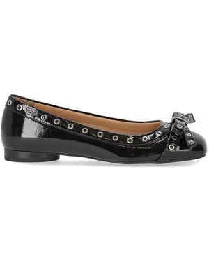 Ganni Patent Ballet Flat Shoe With Bows - Black