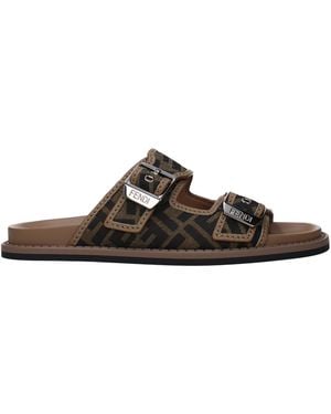 Fendi Ciabatte E Zoccoli Uomo Tessuto Marrone/Nero - Brown