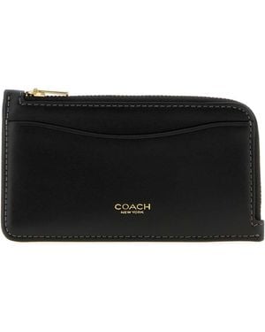 COACH Mini Leather New York Card Holder 14 Cm X 7 Cm - Black