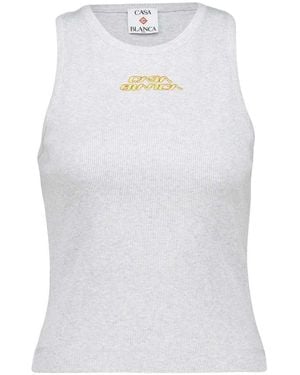 CASABLANCA Ribbed Tank Top With Logo Print - White
