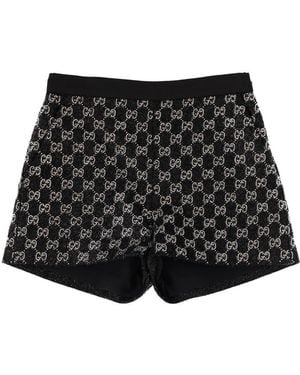 Gucci Gg Shorts Embroidered With Crystals - Black