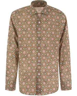 Fedeli Printed Stretch Cotton Voile Shirt - Brown