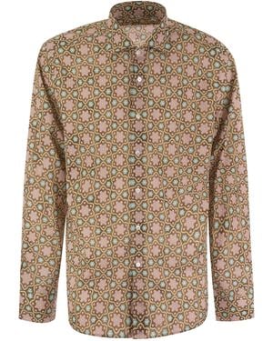 Fedeli Printed Stretch Cotton Voile Shirt - Brown