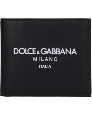 Dolce & Gabbana Kalfsleren Bifold Portemonnee Met Logo - Zwart