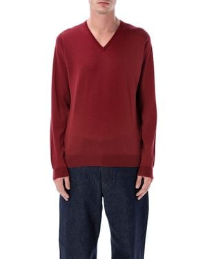 John Smedley Blenheim Extra Fine Merino Wool V-Neck Jumper - Red