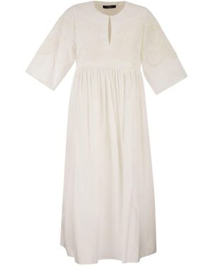 Weekend by Maxmara Wkdtilde – Long Cotton Dress With Tone-On-Tone Embroidery - White