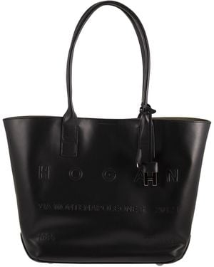 Hogan Leather Tote Bag With Embossed Logo - Black