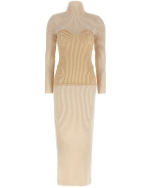 Jean Paul Gaultier Ribbed Merino Wool Corset Dress - Natur