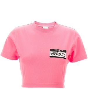 Vetements 'Hello My Name Is ' Cropped T Shirt - Pink