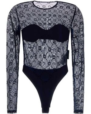 Marine Serre Stretch Tulle Bodysuit - Blue