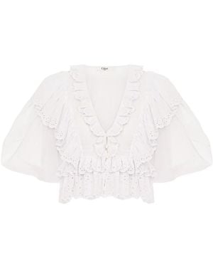 Chloé Crop-Rüschenoberteil - Weiß