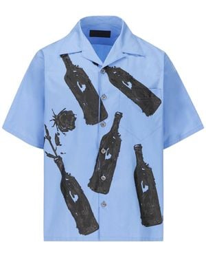 Prada Symbole Print Cuban Shirt - Blue