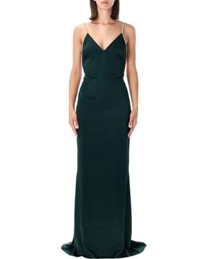Tom Ford Crystal Chain Satin Evening Dress - Green