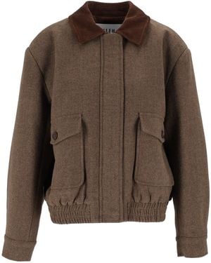 ELEH Cropped Corduroy Collar Jacket - Brown