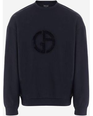 Giorgio Armani Cotton Blend Sweatshirt With Logo - Blue