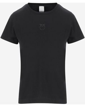 Pinko Bussolotto Cotton T Shirt With Logo - Black