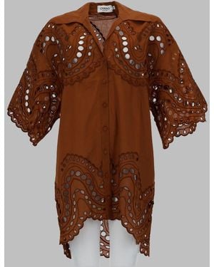 Charo Ruiz Tao Loose Fit Puffed Blouse - Brown