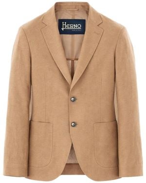 Herno Single-Breasted Linen Jacket - Natural