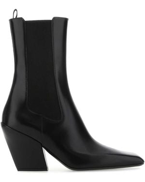 Prada Leather Ankle Boots - Black