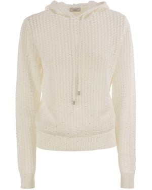 Peserico Reiner Baumwoll -Cordonet -Jumper mit Pailletten - Weiß