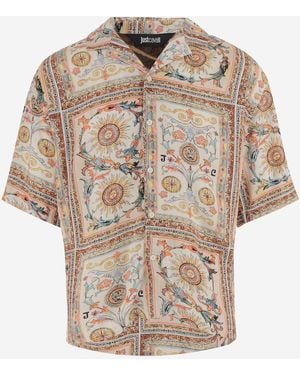 Just Cavalli Viscose Shirt With All Over Print - Natural