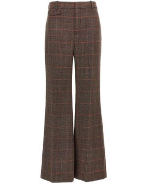 Chloé Check Wool Pantaloni Marrone-Donna