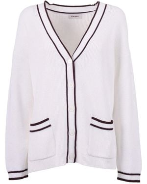 Kangra Cashmere Cardigan Pannocchia Bordi A Contrasto - Grey