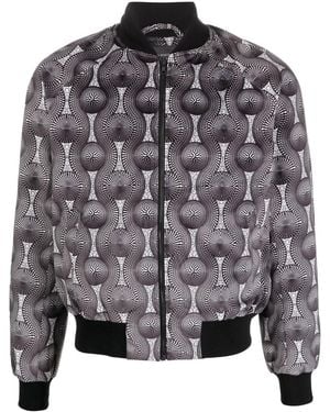 OZWALD BOATENG Geometric-Print Silk Bomber Jacket - Grey