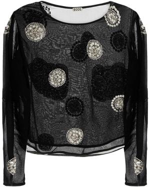 Bode Black Crepe Brooch Top