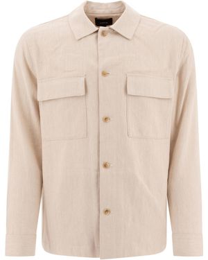 Vince Linen Overshirt With Classic Collar - Natur