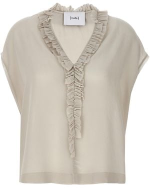 Nude Nackte Ruffenseidenbluse - Weiß