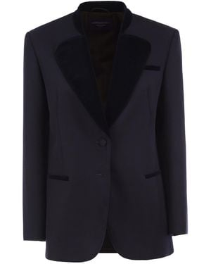 Weekend by Maxmara Wksadagio Single Breasted Virgin Wool Blazer With Velvet Details - Blue