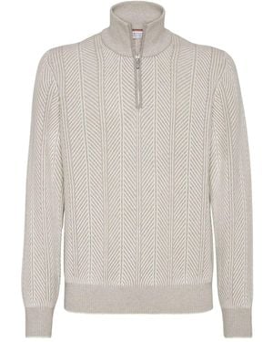 Brunello Cucinelli Pullover mit Fischgrätenmuster - Weiß