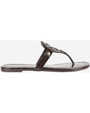 Tory Burch Leather Slip On Sandals - Brown