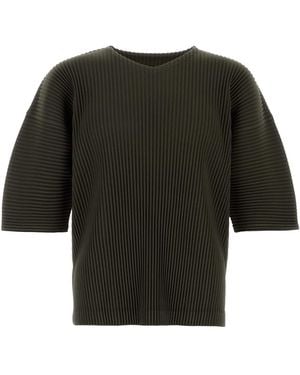 Homme Plissé Issey Miyake Khaki Polyester T Shirt - Black