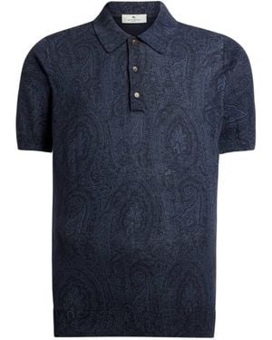 Etro Paisley Floral Print Polo Shirt - Blue
