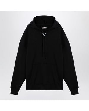 Valentino Cotton Hooded Sweatshirt With V Detail - Black