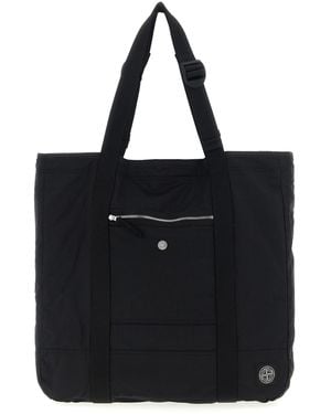 Stone Island Logo Patch Shopping Bag Tote Nero-Uomo