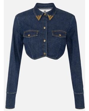 Elisabetta Franchi Cropped Shirt With Logo Details - Blue