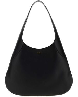 KHAITE Black Leather Joan Shopping Bag
