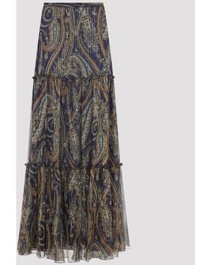 Etro Multi Long Silk Skirt - Grey