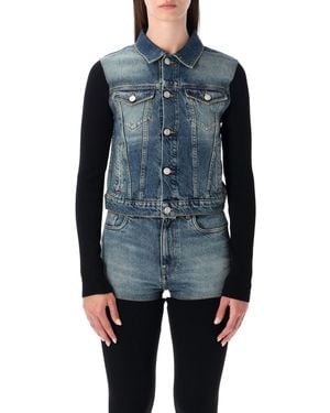 Coperni Hybrid Rib Knit And Denim Trompe-L'Œil Jacket - Blue