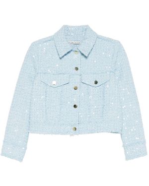 Alice + Olivia Chloe Cropped Tweed Jack Met Pailletten - Blauw