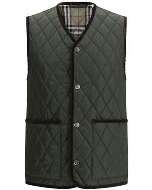 Burberry V Neck Snap Button Vest - Green